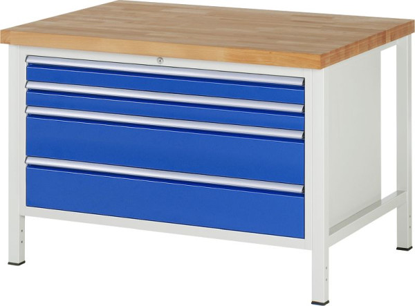 RAU Werkbank Serie 8000 - Modell 8361, B1250 x T900 x H840-1040 mm, Systemunterbau B1235 x T850 x H800-1000 mm, 03-8361A2-129B4H.11