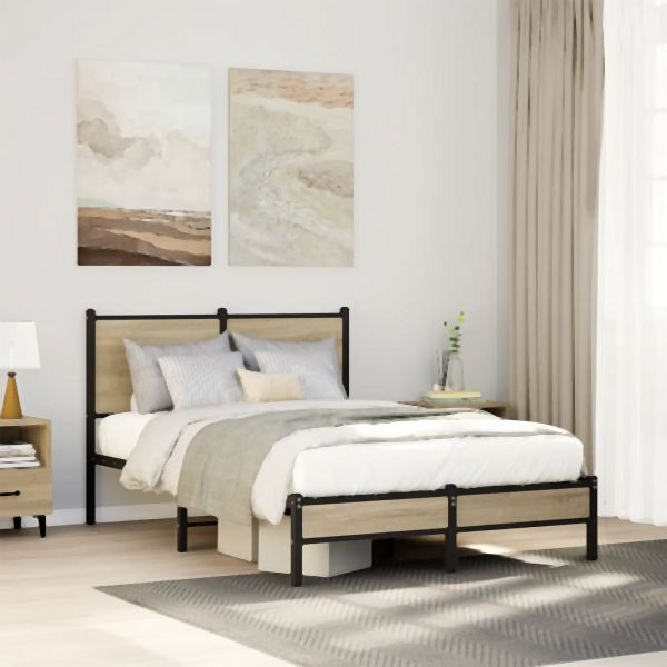vidaXL Metallbett ohne Matratze Sonoma-Eiche 120x200 cm, 4007866