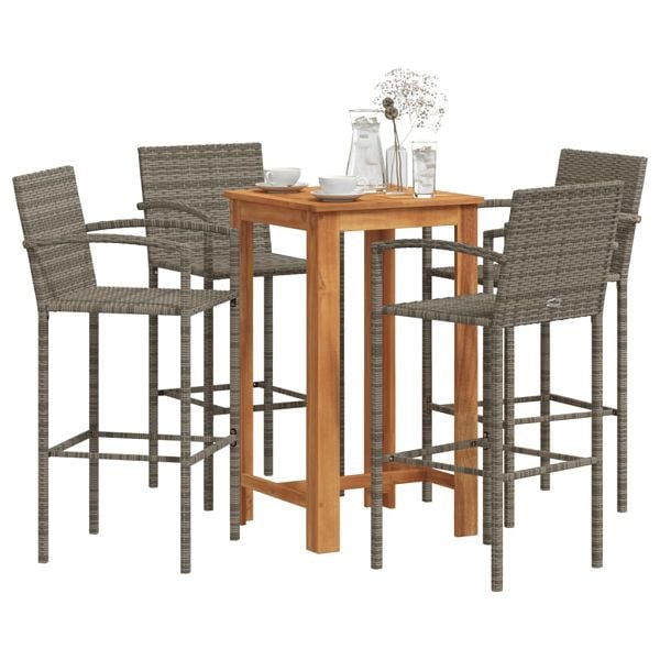 vidaXL 5-teilig Gartenbar-Set Grau Massivholz Akazie und Poly Rattan, 3295277