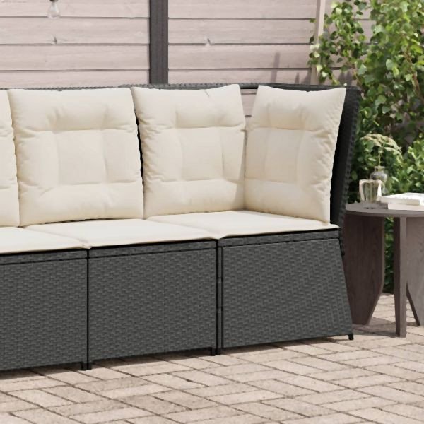vidaXL Garten-Ecksofa mit Kissen Schwarz Poly Rattan, 368982