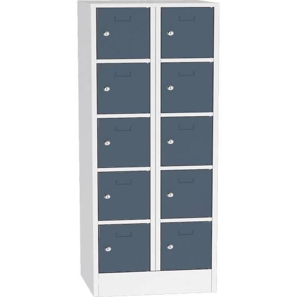 Deskin Schließfach-Stahlschrank SYSTEM SP1 COLOR, Korpus Lichtgrau RAL 7035, Türen Blaugrau RAL 7031, H 1850 x B 800 x T 500 mm, Zylinderschloss, 282205