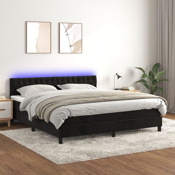 vidaXL Boxspringbett mit Matratze & LED Schwarz 160x200 cm Samt, 3134593