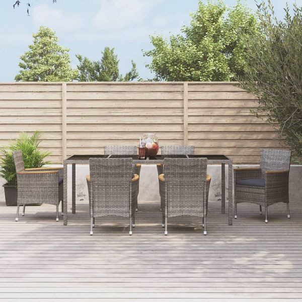 vidaXL 7-tlg. Garten-Essgruppe mit Kissen Grau Poly Rattan, 3187384