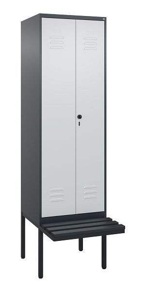C+P Umkleidespind Classic PLUS, Doppel-Spind, 2 Abteile, 2120x600x815mm, 7016/7035, Drehriegel, Untergestell & Sitzfläche, 0800427-20P S10043