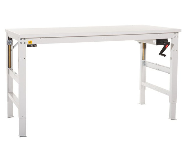 Manuflex ESD-Arbeitstisch UNIVERSAL ERGO K mit Kunststoffplatte, BxTxH = 1500 x 800 x 728-1028 mm, Alusilber, LU9056.9006