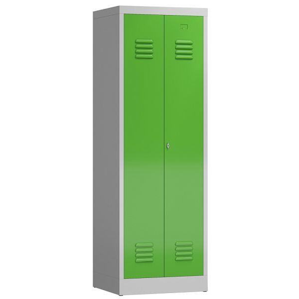 Lüllmann ClassiX Garderobenschrank, 2 Abteile mittig schließend, 1800 x 590 x 500 mm, lichtgrau/gelbgrün, X-510425