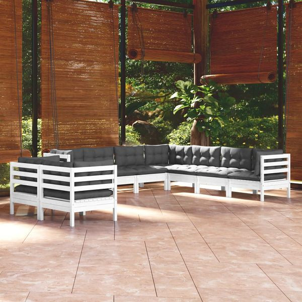 vidaXL 9-teilig Garten-Lounge-Set mit Kissen Weiß Massivholz Kiefer, 3096900