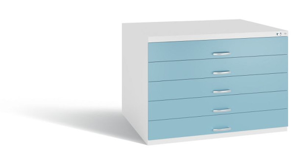 C+P Schubladenschrank Serie 7100_7200, H760xB1100xT765 mm, Weiß/Horizontblau, 7101-100 S10294