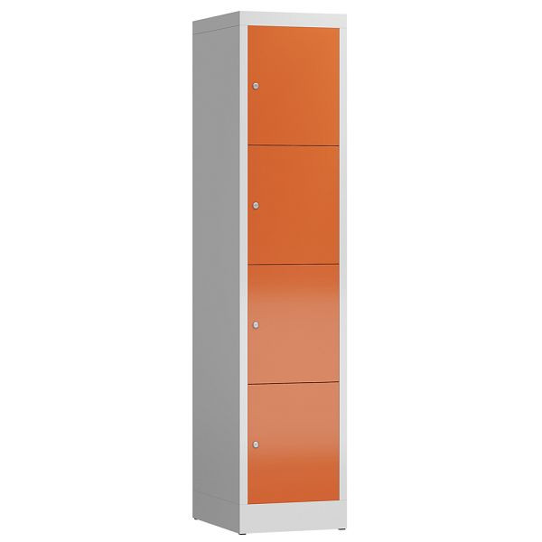 Lüllmann ClassiX Schließfachschrank, 1 Abteil, 4 Fächer, 1800 x 415 x 500 mm, lichtgrau/feuerrot, X-523414