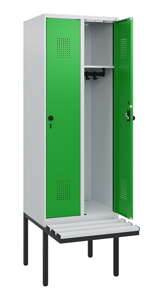 C+P Spind Evolo PLUS, 2 Abteile, 1950x600x815mm, 7035/6037, Drehriegel, Sitzfläche Kunststoff, 0490405-20 S10065
