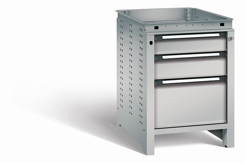 Otto Kind Werkbank Serie function Typ 106, ohne Platte, 3 Schubladen, mit Zentralverschluss, komplett RAL 9006, 072323396