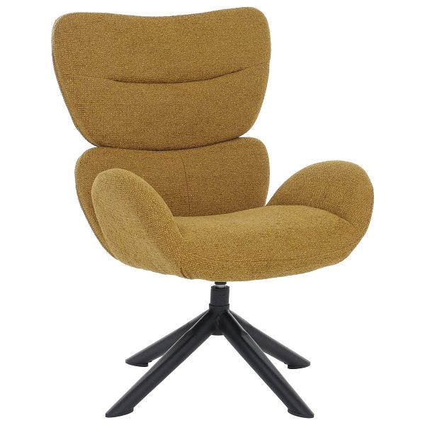 Mendler Loungestuhl HWC-Q53, Sessel Loungesessel Esszimmerstuhl, drehbar Metall Chenille (420g/m²), senfgelb, 166531