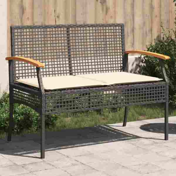 vidaXL Gartenbank mit Kissen Schwarz Poly Rattan Akazienholz, UV-beständig, 366255