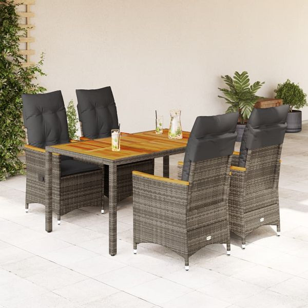 vidaXL 5-teilig Garten-Essgruppe mit Kissen Grau Poly Rattan, 3276846
