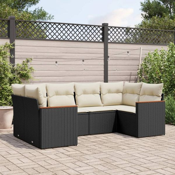 vidaXL 6-teilig Garten-Sofagarnitur mit Kissen Schwarz Poly Rattan, 3258661