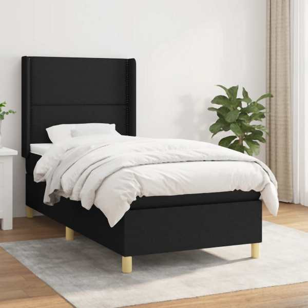 vidaXL Boxspringbett mit Matratze Schwarz 90x190 cm Stoff, 3131875