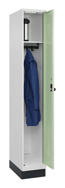 C+P Spind Evolo PLUS, mit Sockel, 1 Abteil, 1950x300x500mm, 9016/6019, Verschluss Drehriegel, Ablageböden 1, 049020-10 S10019