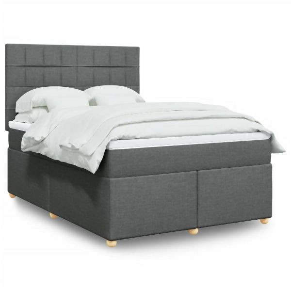 vidaXL Boxspringbett mit Matratze Dunkelgrau 160x200 cm Stoff, 3291332