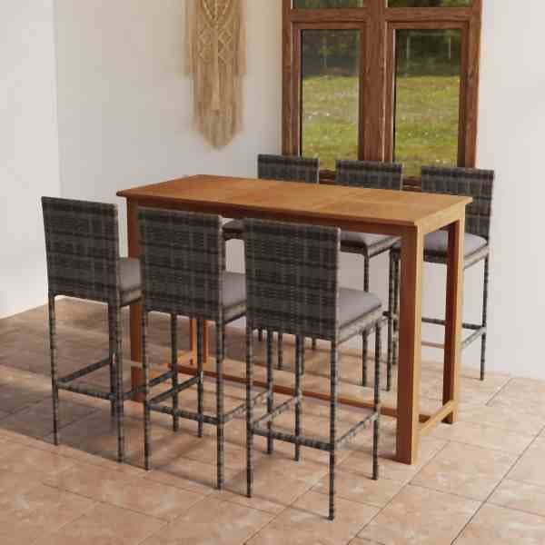 vidaXL 7-tlg. Gartenbar-Set mit Kissen Grau, Polyester, 3068007