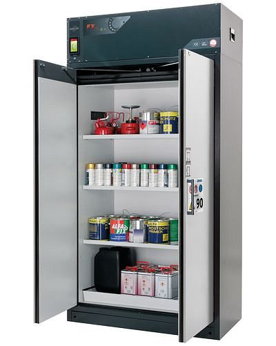 asecos Feuerbeständiger Umluft-Gefahrstoffschrank Custos, Türen grau, mit 3 Einlegeböden, Typ E-123, 248459