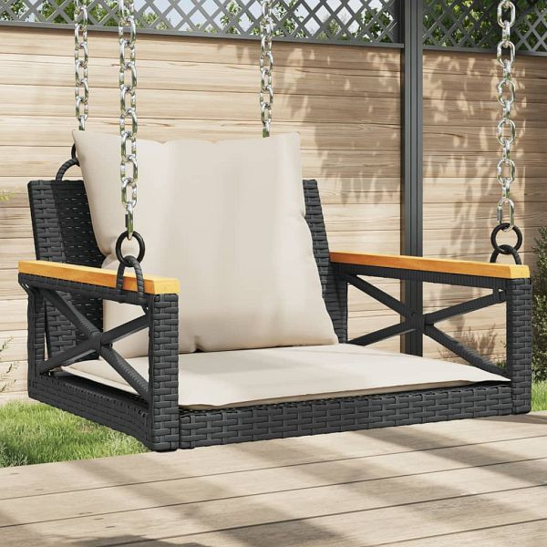 vidaXL Hängesessel mit Kissen Schwarz 63x62x40 cm Poly Rattan, 368173