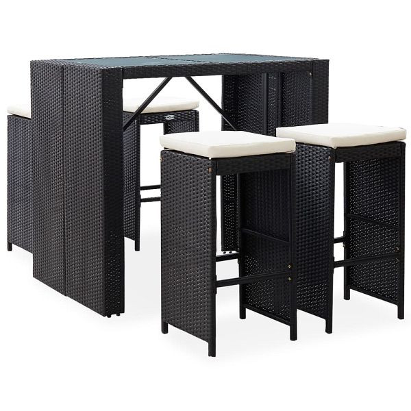 vidaXL 5-teilig Garten-Bar-Set Poly Rattan und Glas Schwarz, 49568