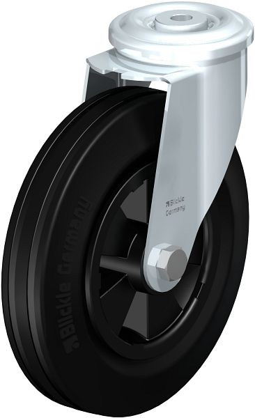 Blickle LER-VPP 200R Stahlblech-Lenkrolle mit Rückenloch, Vollgummi, Schwarz, 564989
