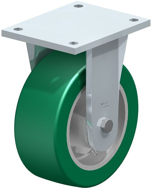 Blickle BO-GST 202K Stahlblech-Bockrolle, Schwerlast-Ausführung, mit Anschraubplatte, Blickle Softhane®, Grün, 754155