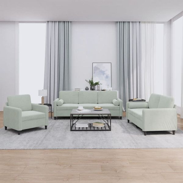 vidaXL 3-tlg. Sofagarnitur mit Kissen Hellgrau Samt, 3201954