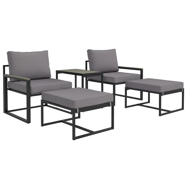 Outsunny Stahl Gartenmöbel Set 2 Personen wetterfest Balkonmöbel-Set mit 2 Sessel Sitzkissen Beistelltisch Grau, 84G-737V00GY