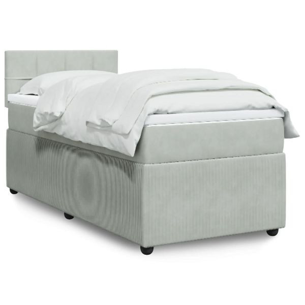 vidaXL Boxspringbett mit Matratze Hellgrau 100x200 cm Samt, 3289962