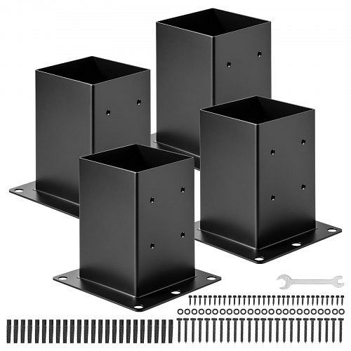 VEVOR Aufschraubhülse 4er-Set, 142x142 mm Innenmaß für 139,7x139,7mm Pfosten, Karbonstahl, schwarz, für Pavillon/Terrassen, QBLZDZTG4J20OWF6J001V0