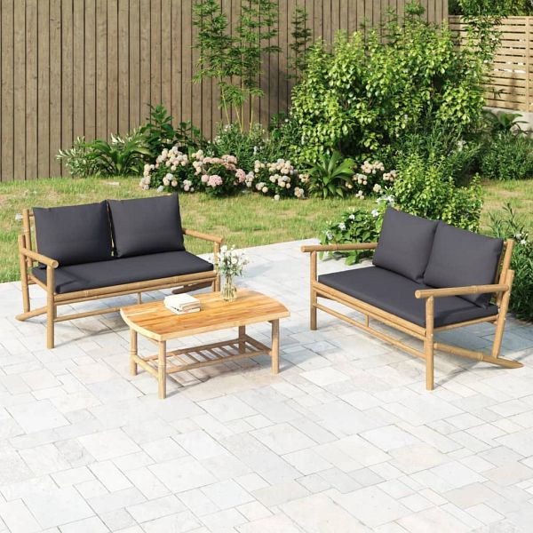 vidaXL Gartenbank mit Dunkelgrauen Kissen Bambus, 363464