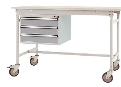 Manuflex Gehäuse-Unterbau mobil, Nutzhöhe 3 Schubfächer mm mit alusilber ähnlich RAL 9006, für Tischtiefe 800 mm, Alusilber, ZB4632.9006