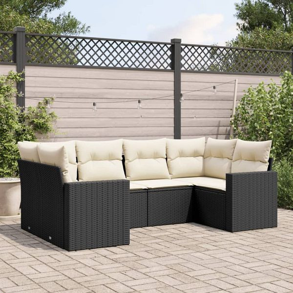 vidaXL 6-teilig Garten-Sofagarnitur mit Kissen Schwarz Poly Rattan, 3219366