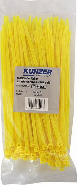 Kunzer Kabelbinder 200 x 4,8 gelb (100 Stück) lösbar, 71042LY