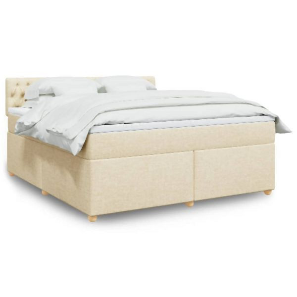 vidaXL Boxspringbett mit Matratze Creme 180x200 cm Stoff, 3289071