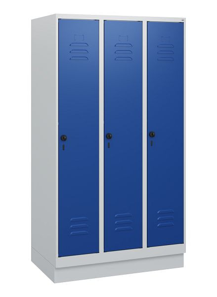 C+P Umkleidespind Classic PLUS, Sockel, 3 Abteile, 1630x900x500mm, 7035/5010, Drehriegel, 0800205-30 S10003