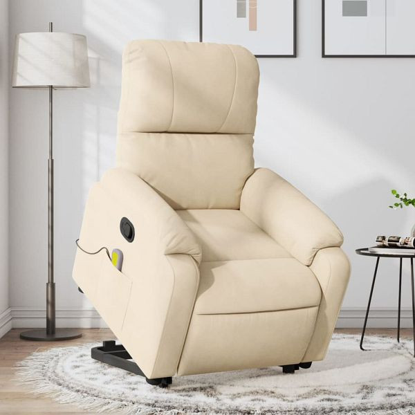 vidaXL Massagesessel mit Aufstehhilfe Creme Mikrofasergewebe, 3204940