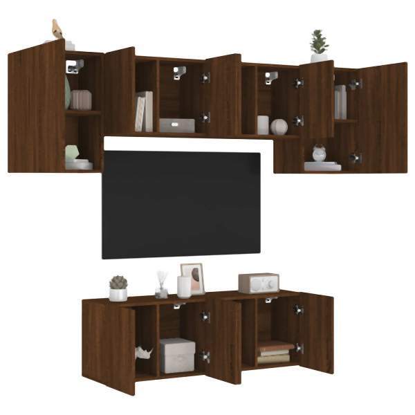 vidaXL 6-tlg. Wohnwand Braun Eichen-Optik Holzwerkstoff, 3216445