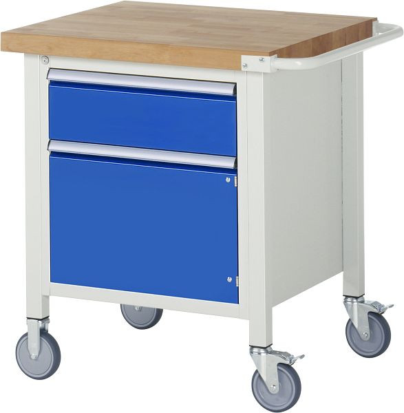 RAU Fahrbare Werkbank 8000 - Modell 8152, B750 x T700 x H880-1080 mm, Systemunterbau B670 x T650 mm, 1 x Schublade, 1 x Flügeltür, 05-8152A2-077B4H.11