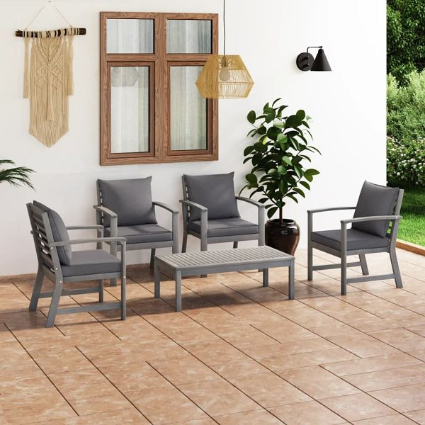 vidaXL 5-teilig Garten-Lounge-Set mit Auflagen Massivholz Akazie Grau, 3057785