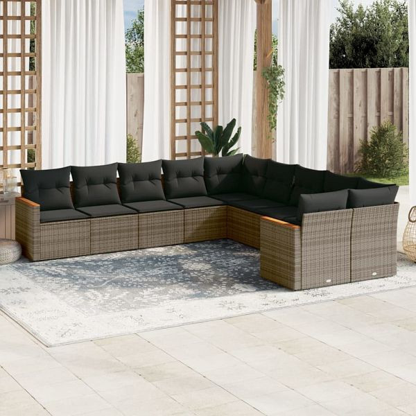 vidaXL 10-teilig Garten-Sofagarnitur mit Kissen Grau Poly Rattan, 3226354