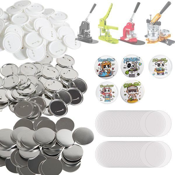 VEVOR Pinback-Knopfteile-Sets für 200x hübsche Knopfabzeichen, Zubehör für Knopfmachermaschine 75mm 500 Stück DIY Button, XZGSLH75MM200W5SAV0
