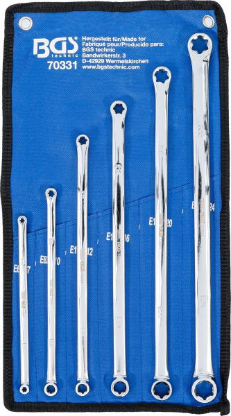 BGS Doppel-Ringschlüssel-Satz mit E-Profil-Ringköpfen, extra lang, SW E6 x E7 - E22 x E24, 6-teilig, 70331