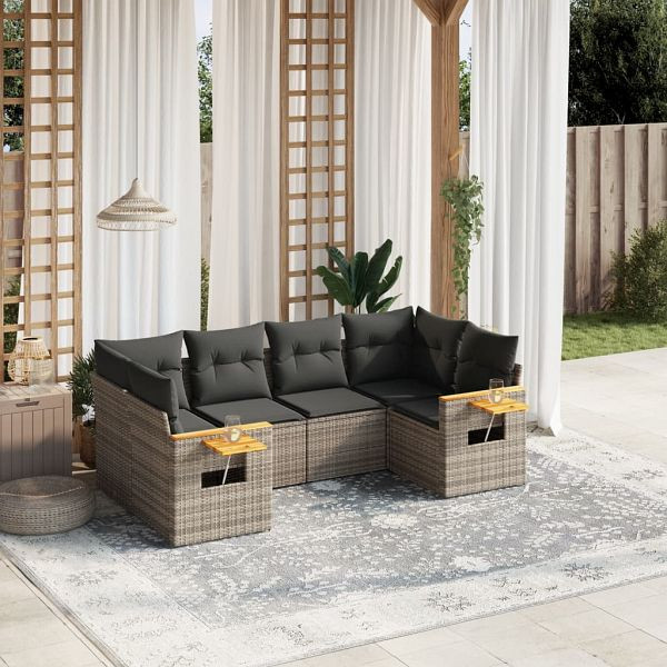 vidaXL 6-teilig Garten-Sofagarnitur mit Kissen Grau Poly Rattan, 3227103
