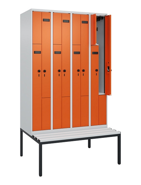 C+P Z-Spind Evolo PLUS, 8 Fächer, 2120x1200x815mm, 7035/2004, Drehriegel, Sitzfläche Kunststoff, Sitzbank, 0490537-408 S10056