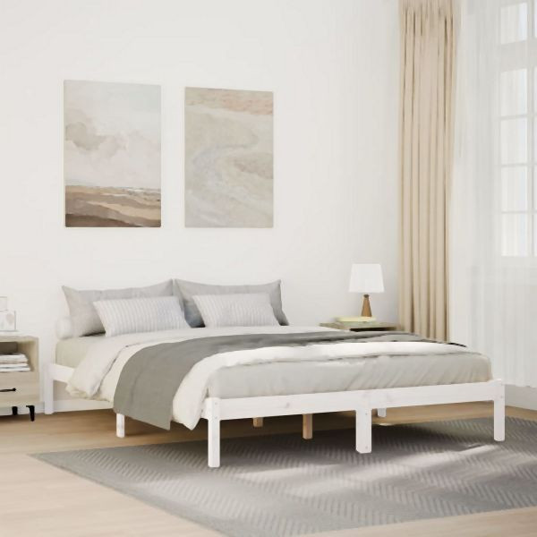 vidaXL Massivholzbett Extra Lang ohne Matratze Weiß 160x220 Kieferholz, 852423