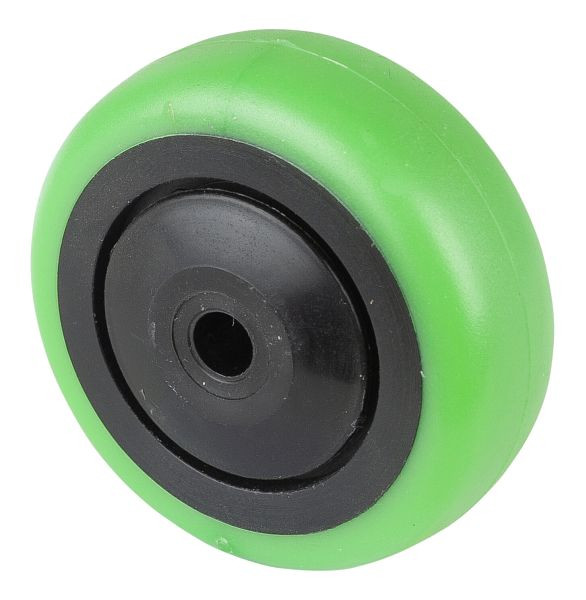 BS Rollen Gummirad, Felge schwarz, Lauffläche grün, Kugellager, Raddurchmesser 75 mm, VE: 8 Stück, A85.076.F004