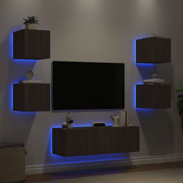 vidaXL 5-tlg. TV-Wohnwand mit LED-Leuchten Braun Eichen-Optik, 3216866